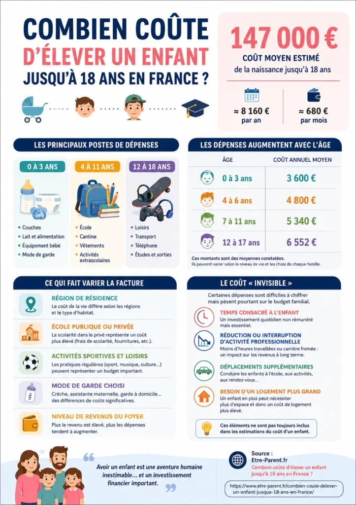 Infographie Combien coûte d’élever un enfant jusqu’à 18 ans en France