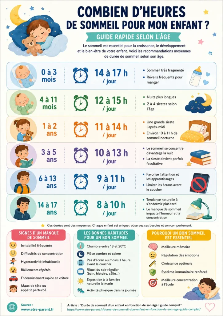Infographie Durée de sommeil d’un enfant en fonction de son âge